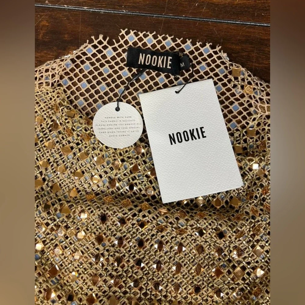NWT Nookie Fame Long Sleeve Mesh Top in gold